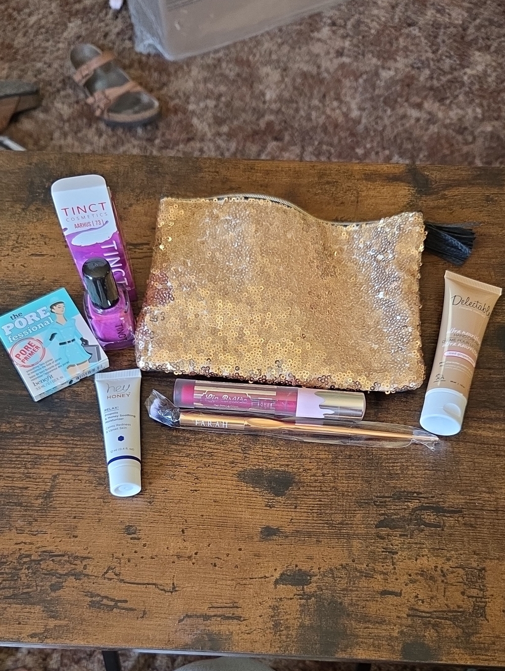 ipsy Gold Sequin Makeup Bag with Black Tassel